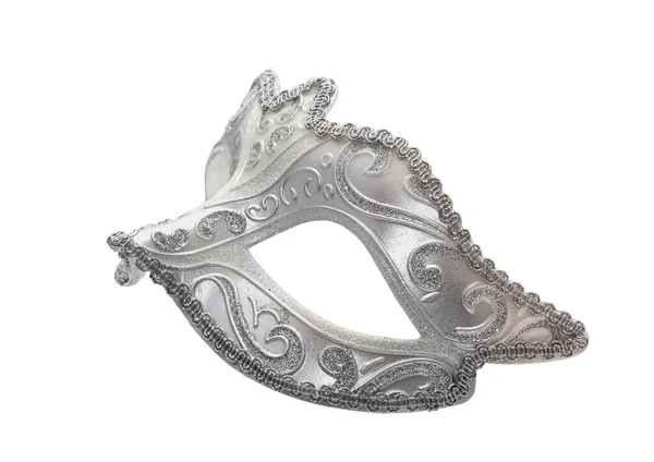 Beyaz arka planda gümüş Venedik karnaval maskesi