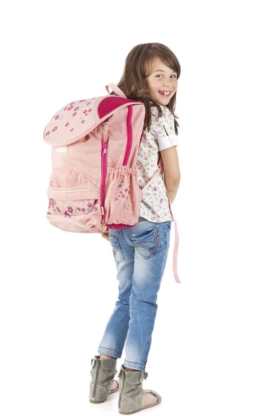 Skolepige med rygsæk - Stock-foto
