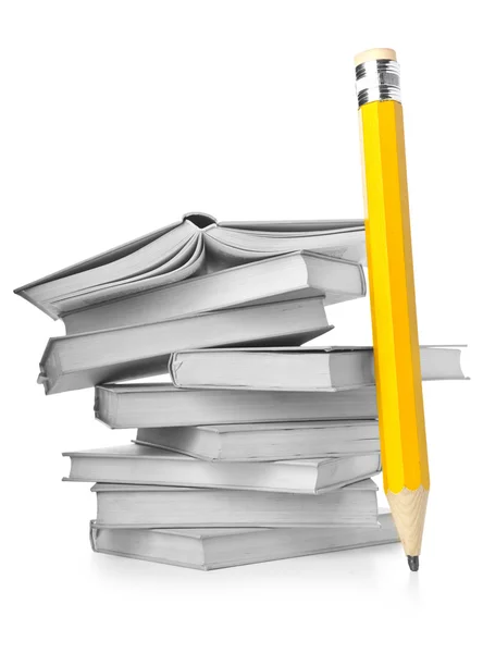 Yellow Pencil and stack of books — Stock Photo, Image