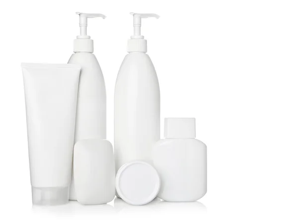 Set fles witte cosmetica en zeep — Stockfoto