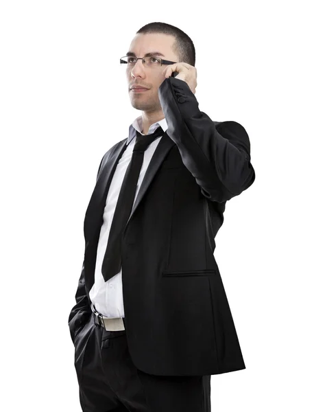 Portrait of handsome young business man using cell phone — Stock Photo, Image