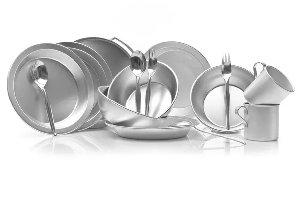 Conjunto de pratos de metal — Fotografia de Stock