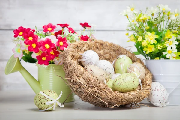 Basket with easter eggs — Stock Photo, Image