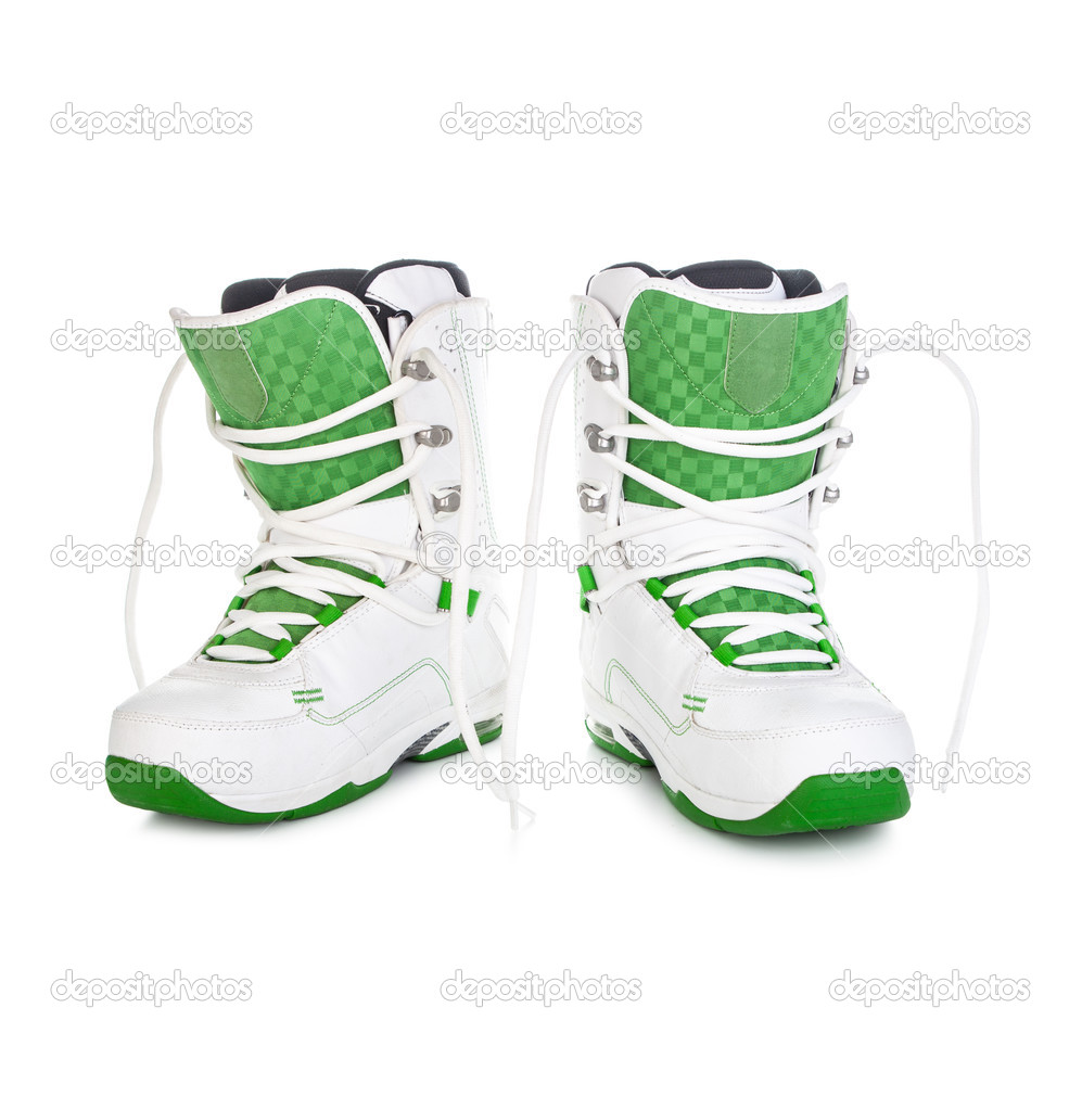 Snowboard boots on white background