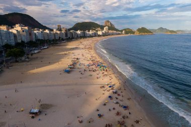 Rio de Janeiro, Brezilya 'daki Copacabana Sahili Hava Görüntüsü