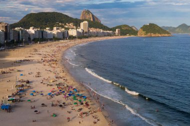 Rio de Janeiro, Brezilya 'daki Copacabana Sahili Hava Görüntüsü