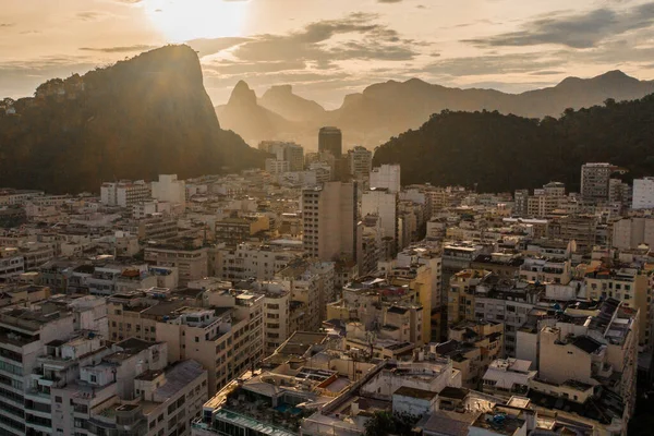 Aerial View Buildings Copacabana District Mountains Horizon Sunset Rio Janeiro — Fotografia de Stock