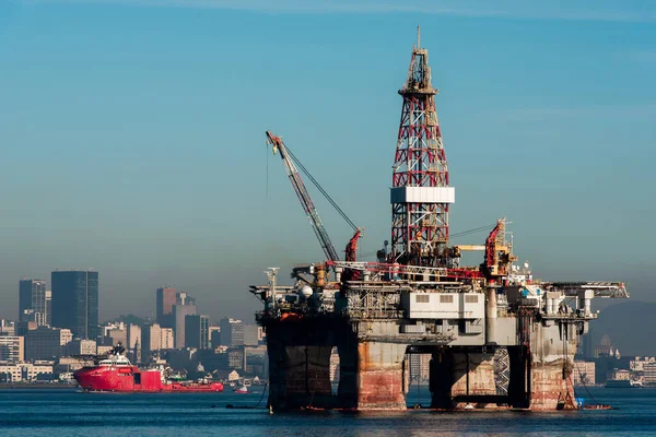 Silhouette Oil Platform Guanabara Bay Rio Janeiro Brazil — ストック写真