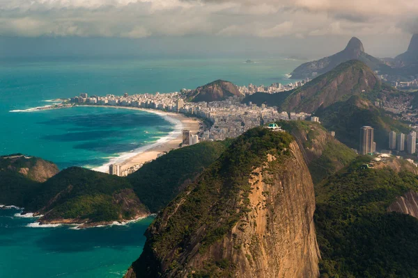 Вид Воздуха Рио Жанейро Сахарной Бухты Пляжа Копакабана — стоковое фото