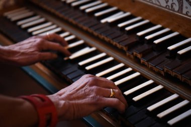 Mature Female Hands Playing Harpsichord aka Cembalo Musical Instrument