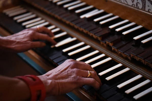 Mature Female Hands Playing Harpsichord aka Cembalo Musical Instrument