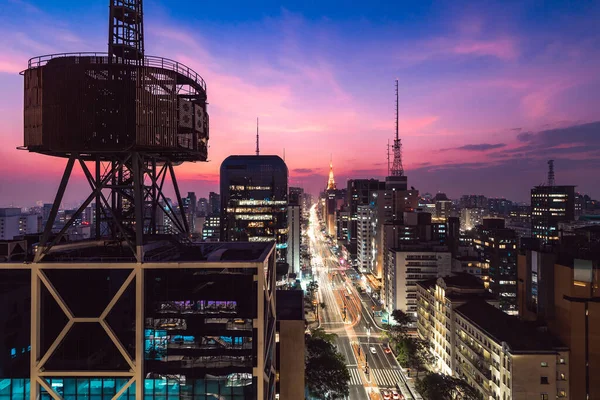 Utsikt Över Sao Paulo City Och Paulista Avenue Vid Solnedgången — Stockfoto