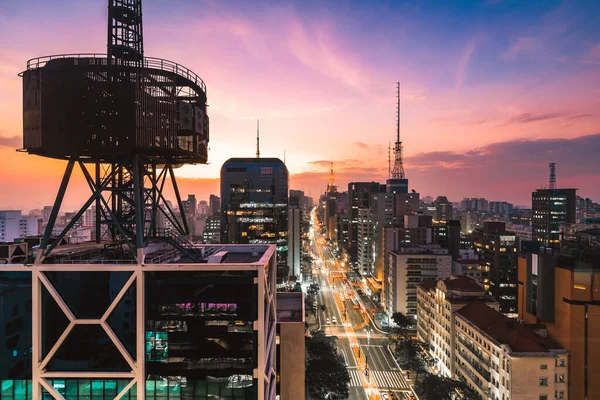 Utsikt Över Sao Paulo City Och Paulista Avenue Vid Solnedgången — Stockfoto