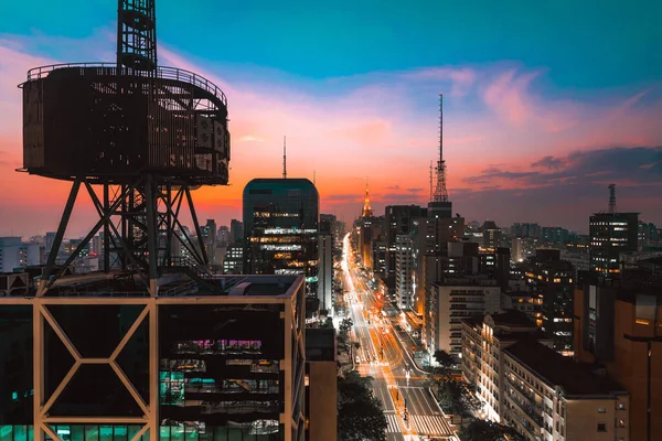 Utsikt Över Sao Paulo City Och Paulista Avenue Vid Solnedgången — Stockfoto