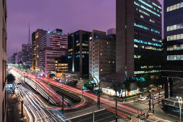 Paulista Avenue Buildings Sao Paulo City Natten — Stockfoto