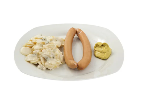 Wiener with Potatoe Salad and Mustard — Stock Photo, Image