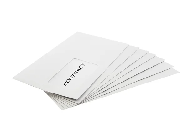 Contract on Batch of Envelopes isolated on White — Stock Photo, Image