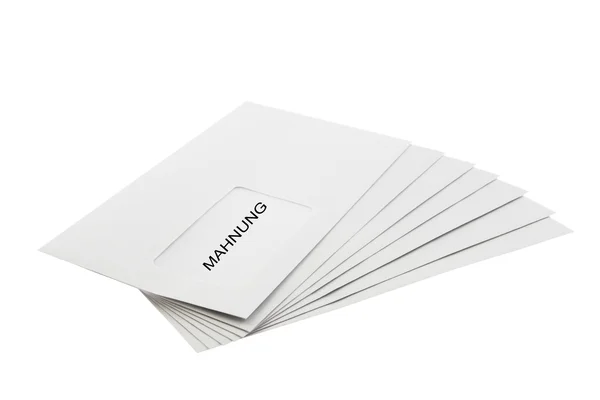 Mahnung on a Batch of Envelopes isolated on White — Stock Photo, Image