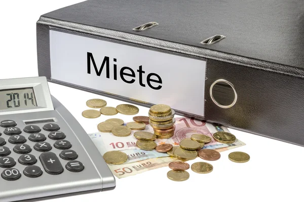Miete Binder Calculator and Currency — Stock Photo, Image
