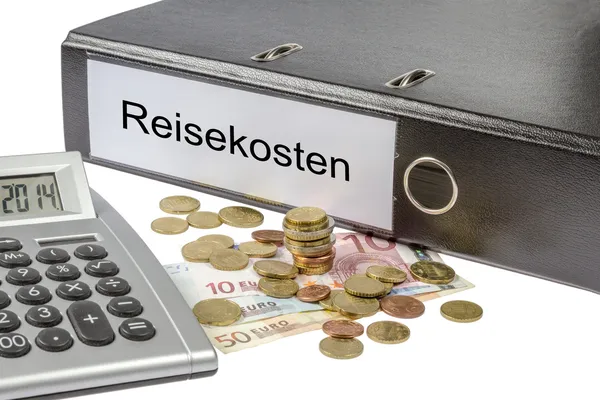 Reisekosten Binder Calculator and Currency — Stock Photo, Image