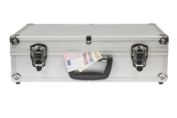 Silver resväska med euron pengar — Stockfoto