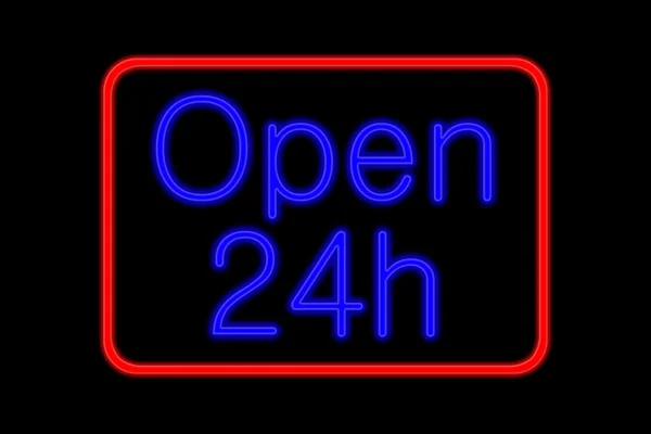 Neonový nápis otevřené 24h — Stock fotografie