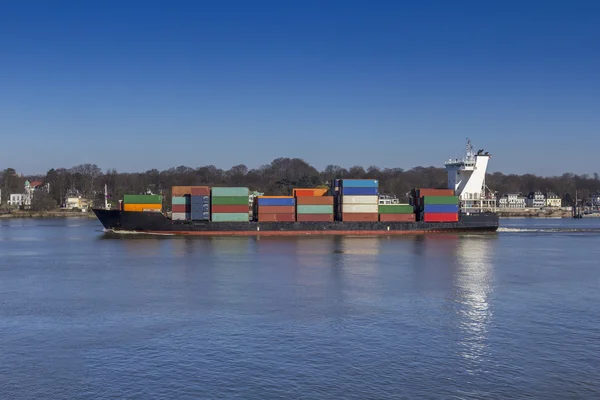 Container Ship on Elbe River — Stock Photo, Image