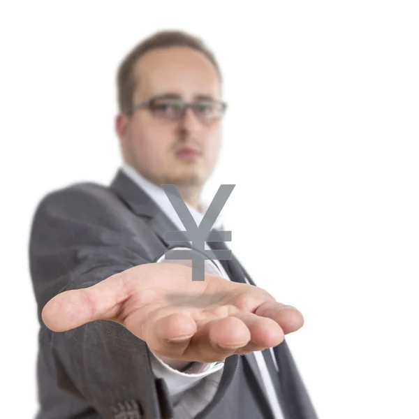 Business man holding a Yen sign — Stock Photo, Image