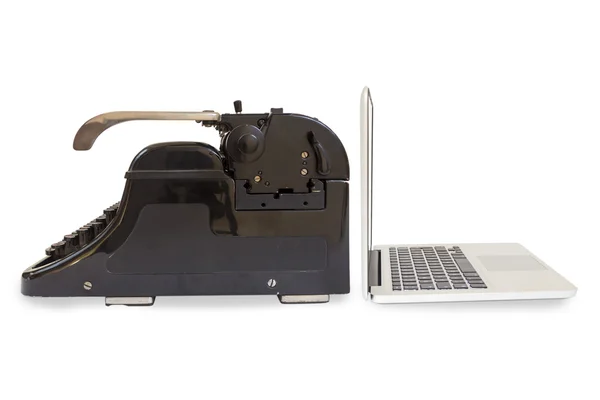 Modern Laptop and old Typewriter — Stock Photo, Image