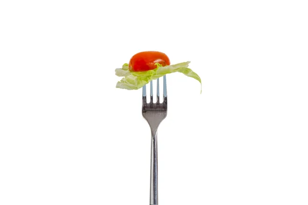 Σαλάτα και ντομάτα στο πιρούνι — Φωτογραφία Αρχείου