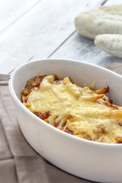 Chilli Cheese fries caserole — Stock Photo, Image