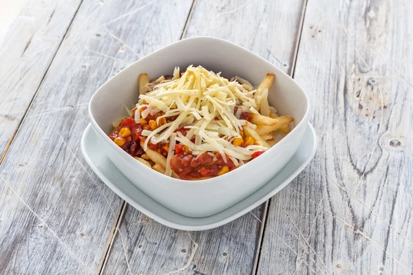 Chili Käse Pommes Schüssel — Stockfoto