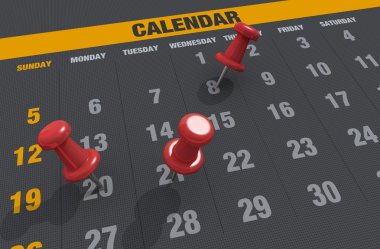 Page of calendar with push pin clipart