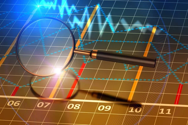 Lupa con gráficos de negocios —  Fotos de Stock