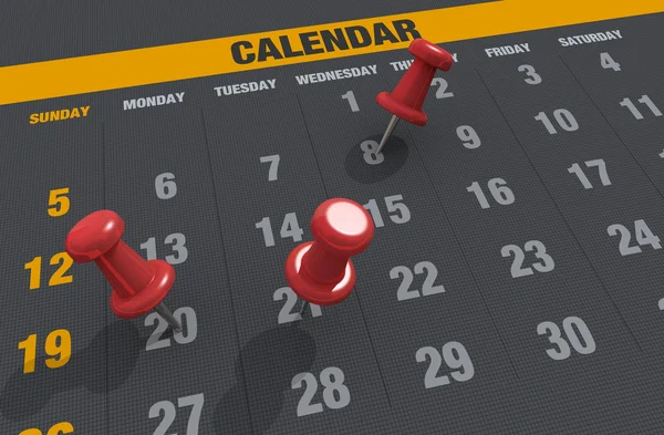 Pagina van kalender met push pins — Stockfoto