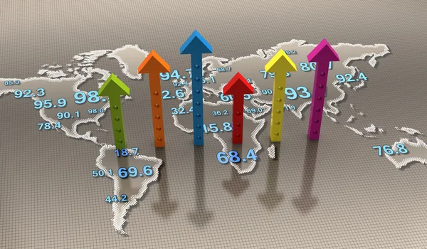 Mapa del mundo con flechas gráfico de barras —  Fotos de Stock