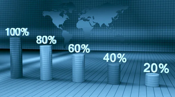 Gráfico de barras com percentagens no mapa de fundo do mundo — Fotografia de Stock