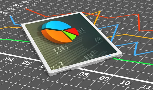 Tablet with linear and pie bar chart — Stock Photo, Image