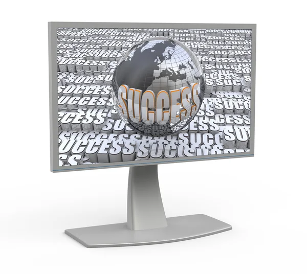 Sukces. Monitor z glob — Zdjęcie stockowe