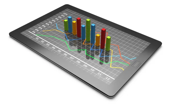 Počítač tablet s pruhového grafu — Stock fotografie