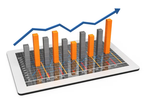 Dator tablett med ett stapeldiagram — Stockfoto