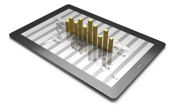 Dator tablett med ett stapeldiagram — Stockfoto