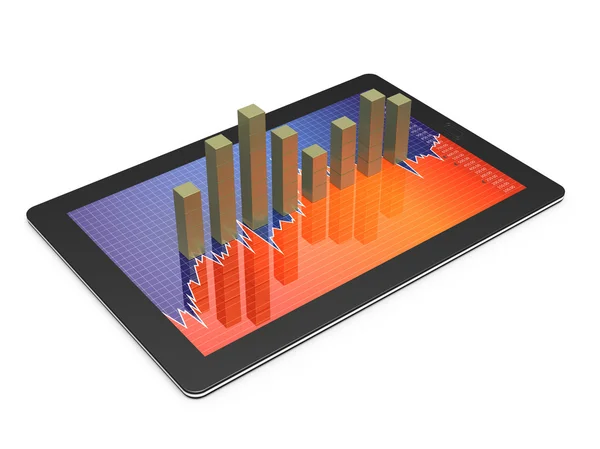 Dator tablett med ett stapeldiagram — Stockfoto