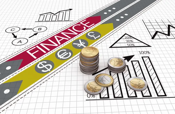 Finanzwirtschaftliche Charts und Münzen — Stockfoto