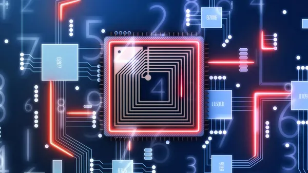 Movimiento Proceso Microchip Big Data Transferencia Datos Chip Integrado Red —  Fotos de Stock