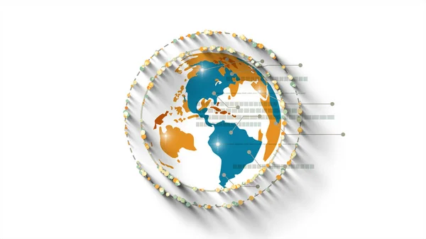 Globo Con Statistiche Globali Flusso Informazioni Particelle Rotanti Simbolo Icona — Foto Stock