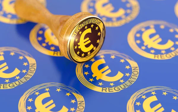 Rozporządzenie Jako Pieczątka Gumowa Urzędu Unii Europejskiej Biurokracja Obrazek Stockowy