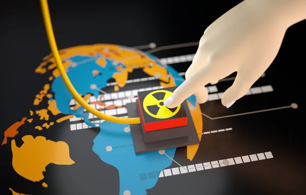 Ядерна Кнопка Глобальна Світова Загроза Війни Концепція Радіоактивного Забруднення Ліцензійні Стокові Фото