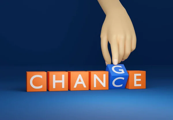 Cube Block Hand Flipping Change Chance Wording Metaphor Concept — Stockfoto