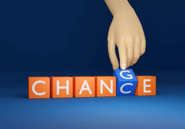 Cube Block Hand Flipping Change Chance Wording Metaphor Concept Imagen de archivo